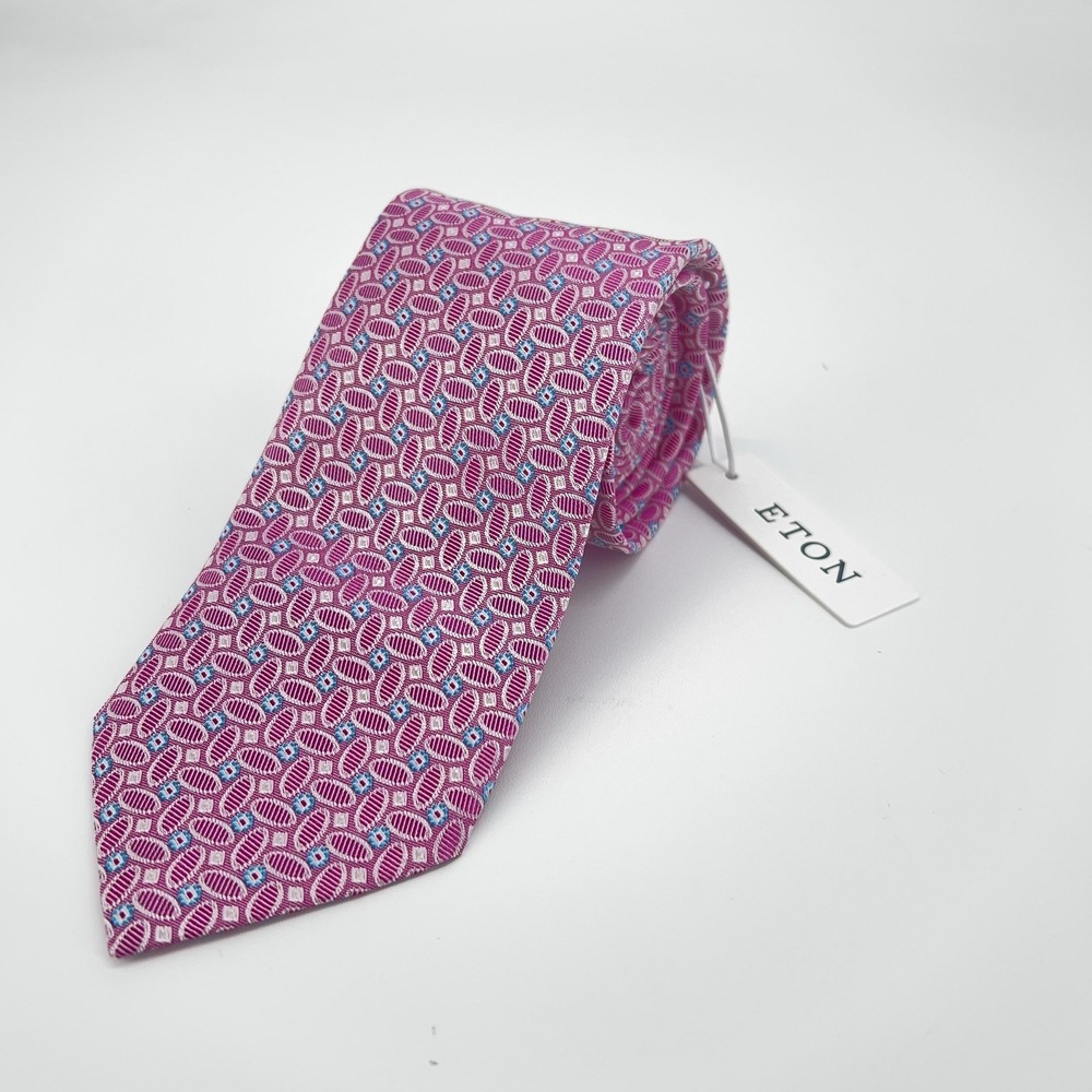 Eton Tie Mens Pink‎ Geometric Pattern 100% Silk Made Italy Dress Necktie NWT